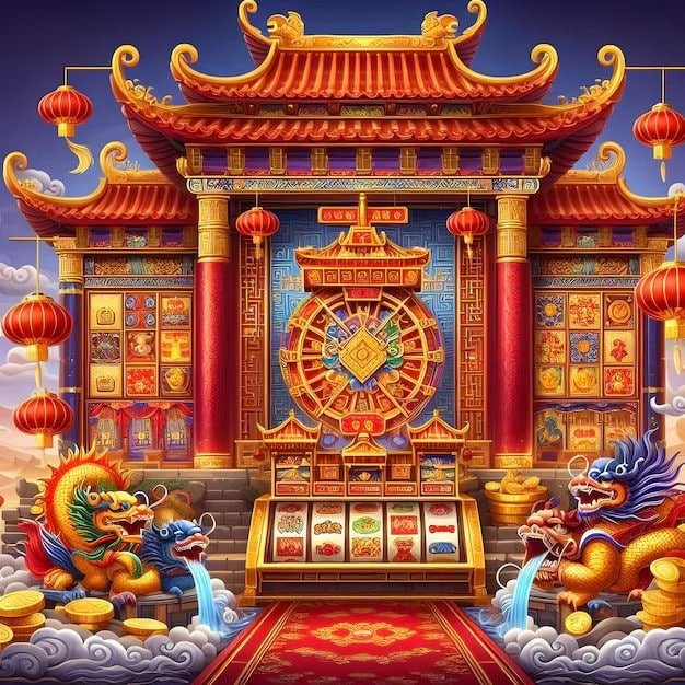 အွန်လိုင်း စလော့ reels လည်နေသော colorful slot machine မြင်ကွင်း